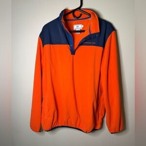 Southern Tide Fleece Sweater Mens Large Sweatshirt Snaps Long Sleeve Orange Navy